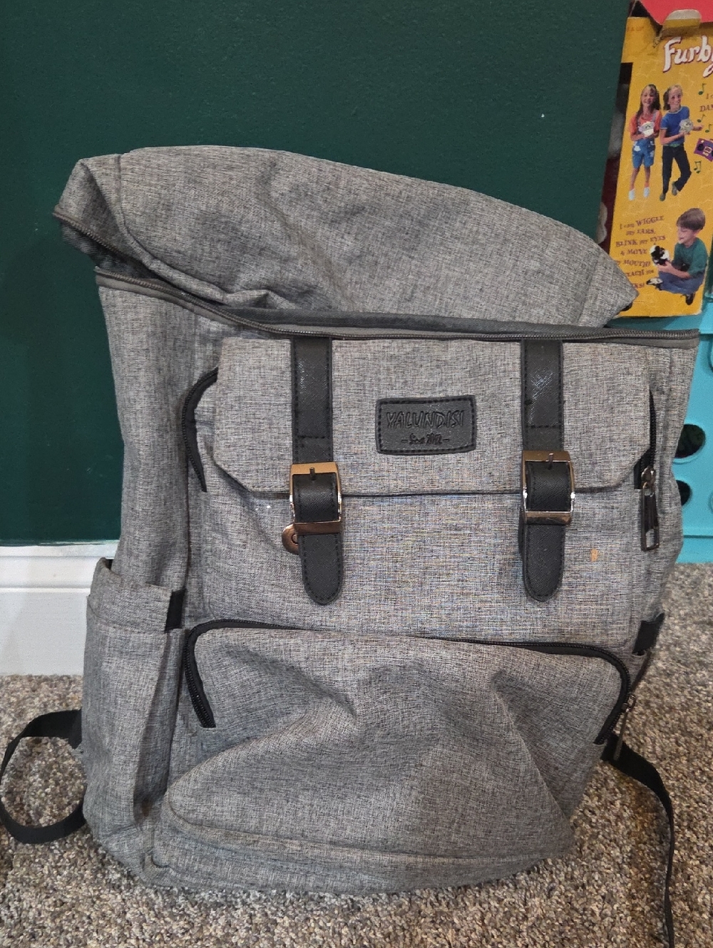 Gray Backpack / Laptop Bag Cup Holders , Charger Hole